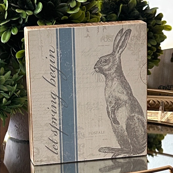 NEW! Vintage Inspired Let Spring Begin Rabbit Wood Sign - Picture 1 of 5